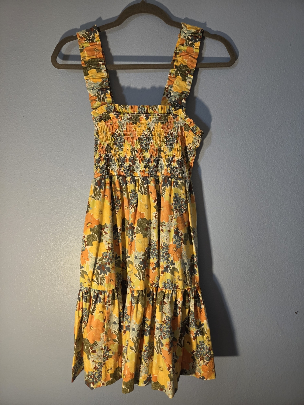 Yellow Floral Smocked Sundress for Women